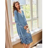 Ekouaer Long Sleeve Nightgowns for Women Button Front Long Night Gowns(Blue Floral)