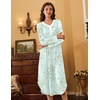 Ekouaer Long Sleeve Nightgowns for Women Button Front Long Night Gowns(Green Flowers)