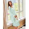 Ekouaer Long Sleeve Nightgowns for Women Button Front Long Night Gowns(Green Flowers)