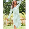 Ekouaer Long Sleeve Nightgowns for Women Button Front Long Night Gowns(Green Flowers)