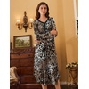 Ekouaer Long Sleeve Nightgowns for Women Button Front Long Night Gowns(Leopard)