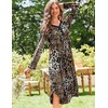 Ekouaer Long Sleeve Nightgowns for Women Button Front Long Night Gowns(Leopard)