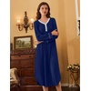 Ekouaer Long Sleeve Nightgowns for Women Button Front Long Night Gowns(Navy Blue)