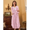 Ekouaer Long Sleeve Nightgowns for Women Button Front Long Night Gowns(Pink Flowers)