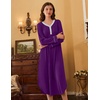 Ekouaer Long Sleeve Nightgowns for Women Button Front Long Night Gowns(Purple)