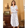 Ekouaer Long Sleeve Nightgowns for Women Button Front Long Night Gowns(Purple Floral)