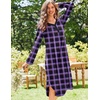 Ekouaer Long Sleeve Nightgowns for Women Button Front Long Night Gowns(Purple Plaid)