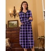 Ekouaer Long Sleeve Nightgowns for Women Button Front Long Night Gowns(Purple Plaid)