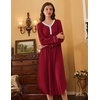 Ekouaer Long Sleeve Nightgowns for Women Button Front Long Night Gowns(Red)