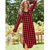 Ekouaer Long Sleeve Nightgowns for Women Button Front Long Night Gowns(Red Plaid)
