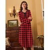 Ekouaer Long Sleeve Nightgowns for Women Button Front Long Night Gowns(Red Plaid)