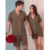 Ekouaer Matching Pajamas for Couples Short Sleeve Pjs 2 Piece Lounge Sets(Brown)