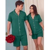 Ekouaer Matching Pajamas for Couples Short Sleeve Pjs 2 Piece Lounge Sets(Green)