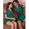 Ekouaer Matching Pajamas for Couples Short Sleeve Pjs 2 Piece Lounge Sets(Green)