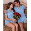 Ekouaer Matching Pajamas for Couples Short Sleeve Pjs 2 Piece Lounge Sets(Light Blue)