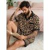 Ekouaer Men Silk Pajamas Set 2 Pieces Satin Pj Button Down Loungewear Sets(Brown Leopard Print)