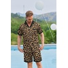 Ekouaer Men Silk Pajamas Set 2 Pieces Satin Pj Button Down Loungewear Sets(Brown Leopard Print)