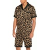 Ekouaer Men Silk Pajamas Set 2 Pieces Satin Pj Button Down Loungewear Sets(Brown Leopard Print)