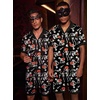 Ekouaer Men Silk Pajamas Set 2 Pieces Satin Pj Button Down Loungewear Sets(Halloween Pumpkin Skull)