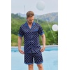 Ekouaer Men Silk Pajamas Set 2 Pieces Satin Pj Button Down Loungewear Sets(Navy Blue Diamond)