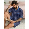 Ekouaer Men Silk Pajamas Set 2 Pieces Satin Pj Button Down Loungewear Sets(Navy Blue Diamond)