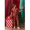 Ekouaer Men Silk Pajamas Set 2 Pieces Satin Pj Button Down Loungewear Sets(Red Christmas)