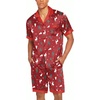 Ekouaer Men Silk Pajamas Set 2 Pieces Satin Pj Button Down Loungewear Sets(Red Christmas)