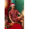 Ekouaer Men Silk Pajamas Set 2 Pieces Satin Pj Button Down Loungewear Sets(Red Christmas)