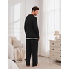 Ekouaer Mens Pajamas Set Soft Long Sleeve Pjs Top and Pants Loungewear Sets(Black)