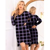 Ekouaer Nightgowns for Women Long Sleeve Sleep Shirt Sexy Lace Night Shirt(Black and Purple Plaid)