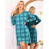 Ekouaer Nightgowns for Women Long Sleeve Sleep Shirt Sexy Lace Night Shirt(Blue Plaid)