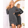 Ekouaer Nightgowns for Women Long Sleeve Sleep Shirt Sexy Lace Night Shirt(Dark Grey)