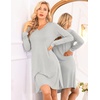 Ekouaer Nightgowns for Women Long Sleeve Sleep Shirt Sexy Lace Night Shirt(Grey and White Stripes)