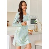Ekouaer Nightgowns for Women Long Sleeve Sleep Shirt Sexy Lace Night Shirt(Light Green Floral)