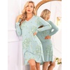 Ekouaer Nightgowns for Women Long Sleeve Sleep Shirt Sexy Lace Night Shirt(Light Green Floral)