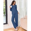 Ekouaer Pajama Set Womens Soft Pjs 2 Piece Long Sleeve Lounge Sets(Grey-blue)
