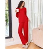 Ekouaer Pajama Set Womens Soft Pjs 2 Piece Long Sleeve Lounge Sets(Red)