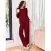Ekouaer Pajama Set Womens Soft Pjs 2 Piece Long Sleeve Lounge Sets(Wine)