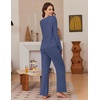 Ekouaer Pajamas for Women Set Long Sleeve 2 Piece Lounge Sets Fall Soft Pjs(Dark Blue)