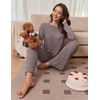 Ekouaer Pajamas for Women Set Long Sleeve 2 Piece Lounge Sets Fall Soft Pjs(Dark Khaki)