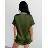 Ekouaer Silk Satin Pajamas for Women Button Down Pjs Shorts Set with Ruffle(Army Green)