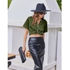 Ekouaer Silk Satin Pajamas for Women Button Down Pjs Shorts Set with Ruffle(Army Green)