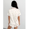 Ekouaer Silk Satin Pajamas for Women Button Down Pjs Shorts Set with Ruffle(Beige Cherry)