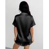 Ekouaer Silk Satin Pajamas for Women Button Down Pjs Shorts Set with Ruffle(Black)