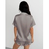 Ekouaer Silk Satin Pajamas for Women Button Down Pjs Shorts Set with Ruffle(Black Champagne Stripe)