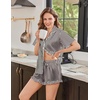 Ekouaer Silk Satin Pajamas for Women Button Down Pjs Shorts Set with Ruffle(Black Champagne Stripe)