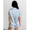 Ekouaer Silk Satin Pajamas for Women Button Down Pjs Shorts Set with Ruffle(Blue White Black Stripe)