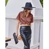 Ekouaer Silk Satin Pajamas for Women Button Down Pjs Shorts Set with Ruffle(Brown)