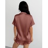 Ekouaer Silk Satin Pajamas for Women Button Down Pjs Shorts Set with Ruffle(Brown)