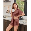 Ekouaer Silk Satin Pajamas for Women Button Down Pjs Shorts Set with Ruffle(Brown)